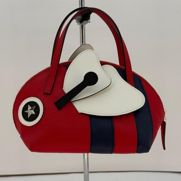 Authentic Gucci Children's Bee Tote Bag Leather Red Navy Blue White Star + COA